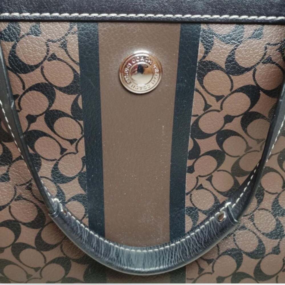 Coach Chelsea Heritage Stripe Signature Tote Bag F15137 Brown Black - Picture 4 of 4